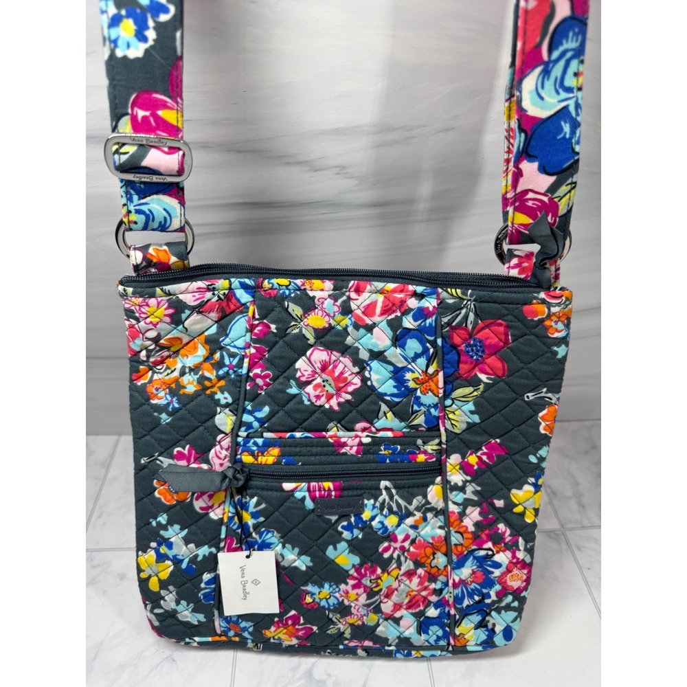 Vera Bradley Floral Quilted Cotton Crossbody Bag Gray Multi Color Adjustable New